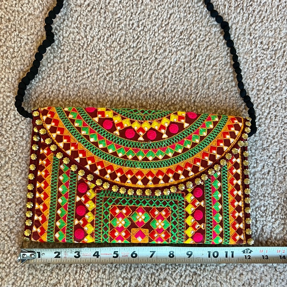 Embroidered Studded Multicolor Envelope Clutch - Picture 6 of 7